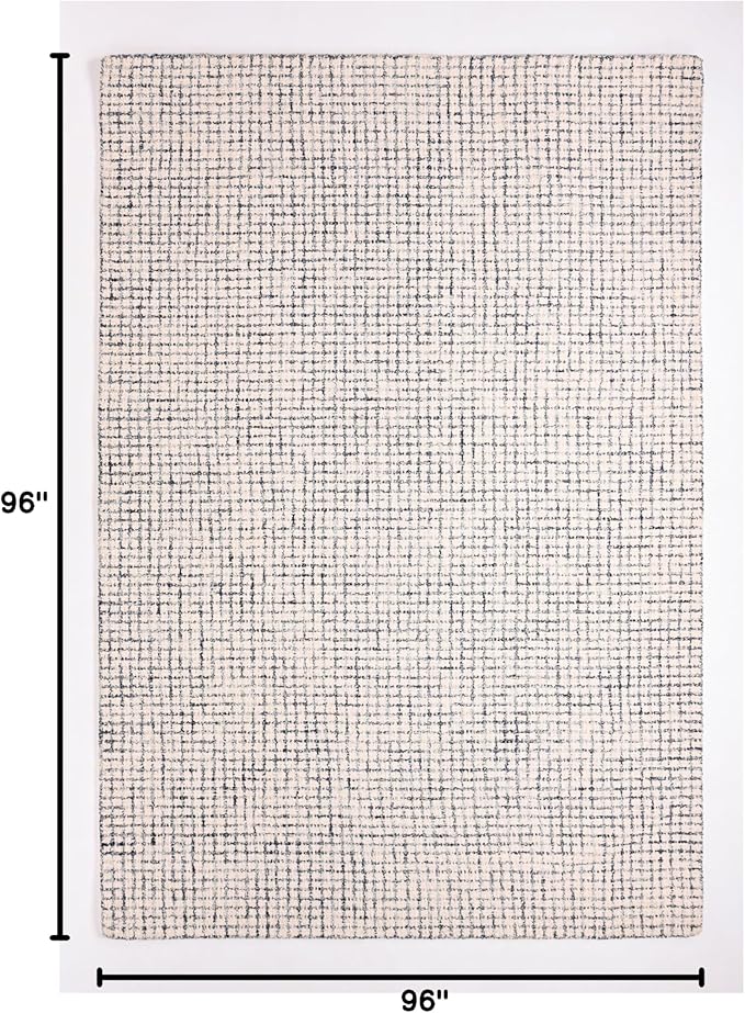 Hand-Tufted 100% Wool Pile Area Rug – Geometric Textured Grid Check Pattern – Thick and Durable Floor Carpet for Bedroom, Living Room, Kids Room, and Dining Area (Ivory, Denim, 8' Round)