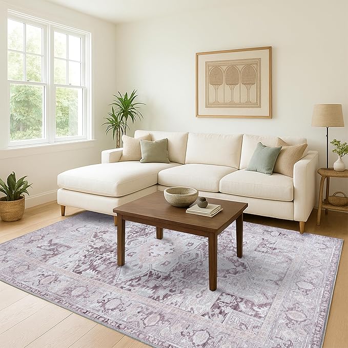 Washable Area Rug. Modern Farmhouse. Vintage. Turkish. Bohemian. Distressed. Oriental. Traditional. Rugs for Living Room. Dining. Bedroom. Office. Entryway. Foyer. (861PP, 5'9 x 8'9)