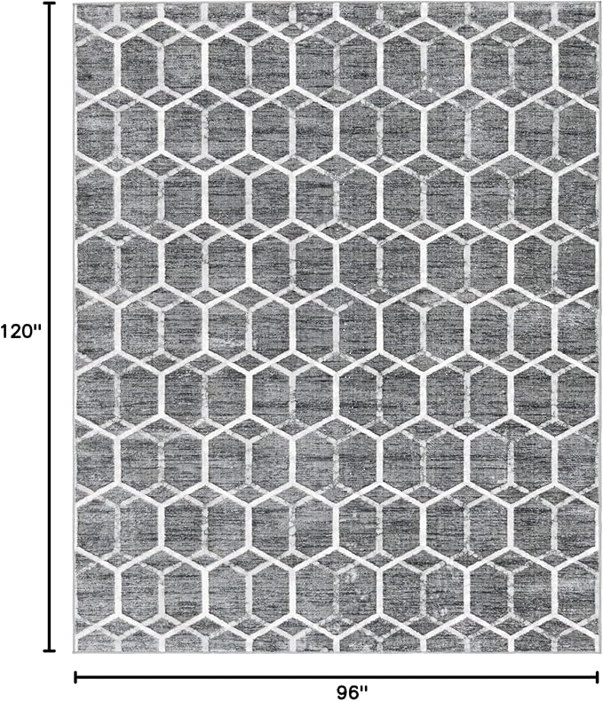 Rugs.com Lattice Trellis Collection Rug – 8' x 10' Gray Low-Pile Rug Perfect for Living Rooms, Large Dining Rooms, Open Floorplans