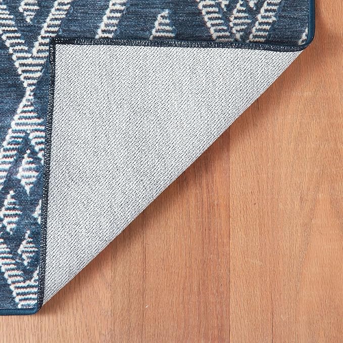 Dash & Albert Guthrie Navy Machine Washable Rug, 4 X 6 Feet, Blue Geometric Pattern