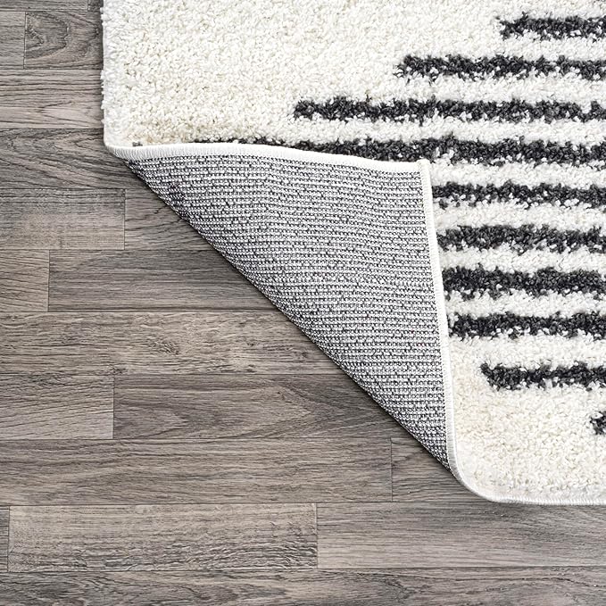 JONATHAN Y Elm Diamond Stripe Shag White/Gray Indoor Area Rug, 5x8, Geometric, Bohemian, Contemporary, Easy-Cleaning for Living Room, Bedroom, Kitchen, Pet Friendly, Non-Shedding (MOH408A-5)