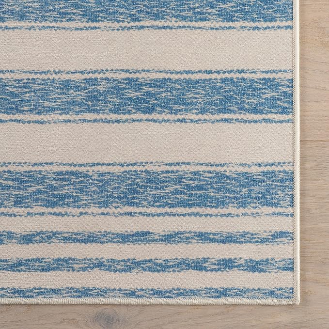 Dash & Albert Vion Blue Machine Washable Rug, 2 X 3 Feet, Blue/Grey Stripe Pattern
