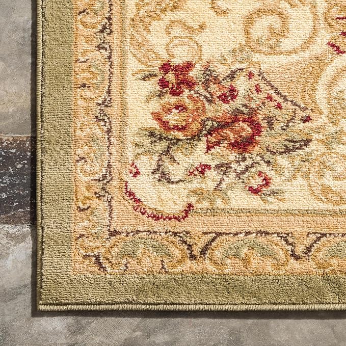 Unique Loom Versailles Collection Traditional Classic Floral Motif Area Rug (10' 0 x 14' 0 Rectangular, Green/Ivory)