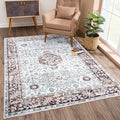Bloom Rugs Caria Washable Non-Slip 6x9 Rug - Beige/Brown Traditional Area Rug for Living Room, Bedroom, Dining Room, and Kitchen - Exact Size: 6' x 9'