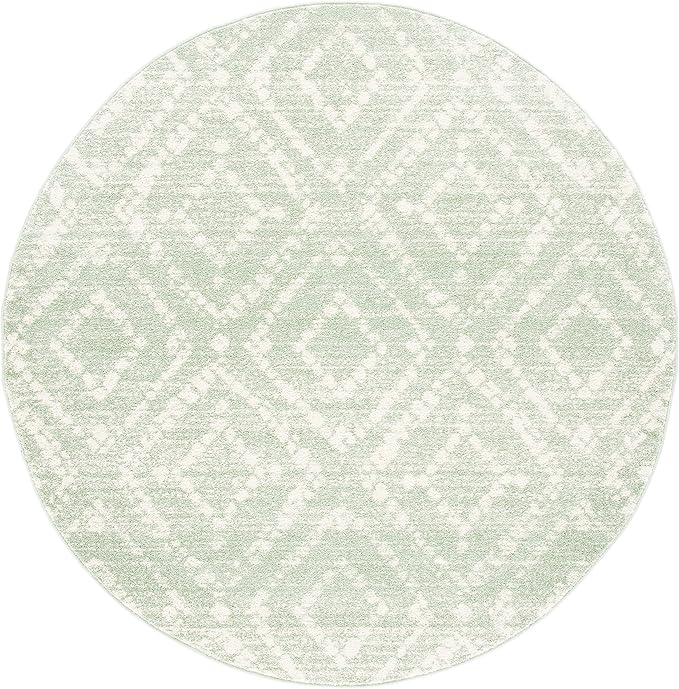 SAFAVIEH Adirondack Collection 6' Round Green/Ivory ADR131Y Modern Diamond Distressed Non-Shedding Living Room Dining Bedroom Foyer Area Rug