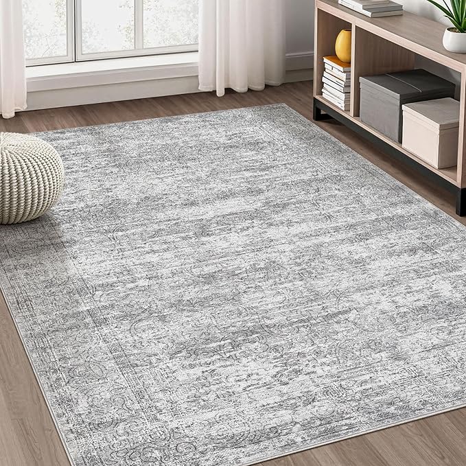 Area Rug Living Room Rugs - 6x9 Abstract Large Soft Indoor Washable Rug Neutral Modern Low Pile Carpet for Bedroom Dining Room Farmhouse Home Office - Vintage Grey