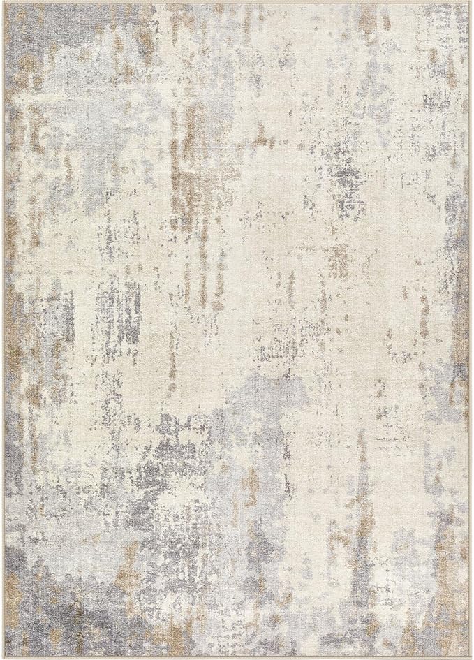 9x12 Area Rug Living Room Rugs - Washable Neutral Modern Abstract Soft Thin Rug Indoor Floor No Slip Rug Carpet for Bedroom Under Dining Table Home Office Decor - Light Brown/Gray