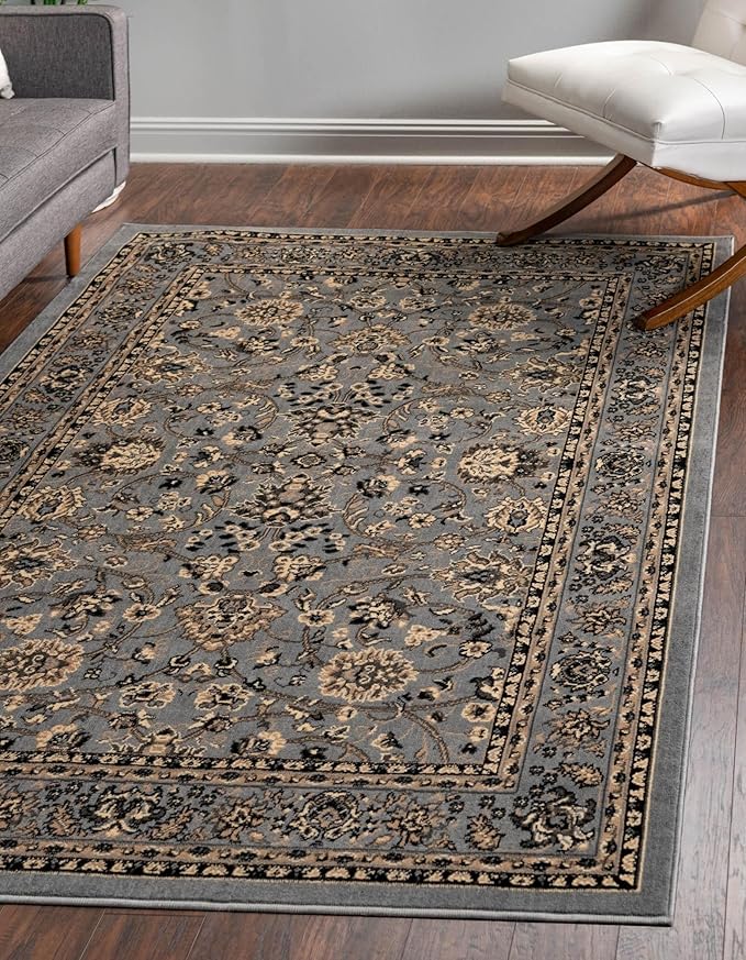 Unique Loom Sialk Hill Collection Area Rug - Washington (7' 1" x 10' Rectangle Gray/Black)