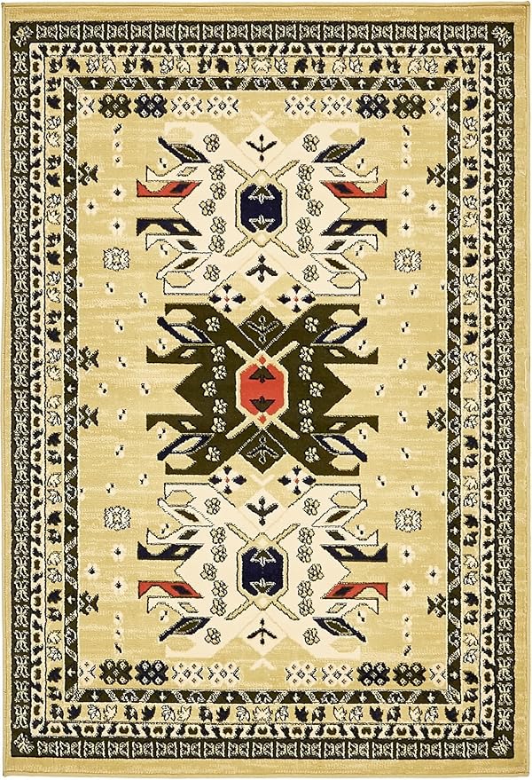 Unique Loom Taftan Collection Border Geometric Tribal Inspired Design Area Rug, 4 ft x 6 ft, Gold/Gray