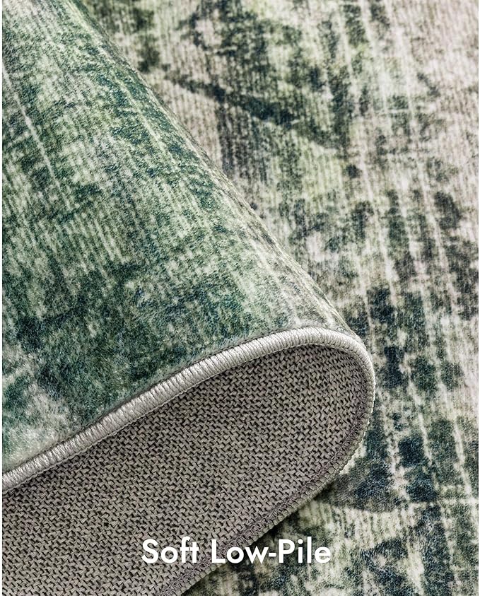Kokia Abstract Area Rugs 6x9 Boho Washable Distressed Retro Indoor Floor Rug Multicolor Low Pile Non-Slip Non-Shedding Blue Carpet Bedroom Living Room Dining Room, Oslo Teal
