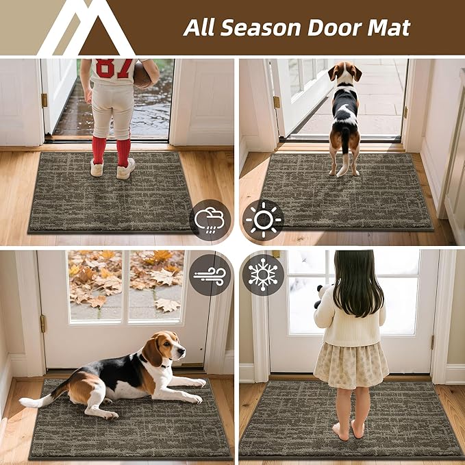 COSY HOMEER-Door-Mat,Dirt Trapper Entryway Rugs 20"x32",Non Slip Washable Entrance Mats,Absorbent Welcome Mat,Low Profile Dog Door Mats for Front Back Doomats and Wet Shoes,Light Brown