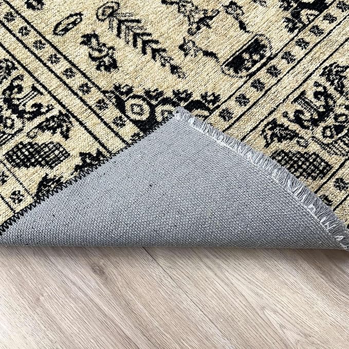 Alfa Rich 4x6 Beige Black Washable Area Rugs for Living Room Bedroom Kitchen Dining Cotton Rug