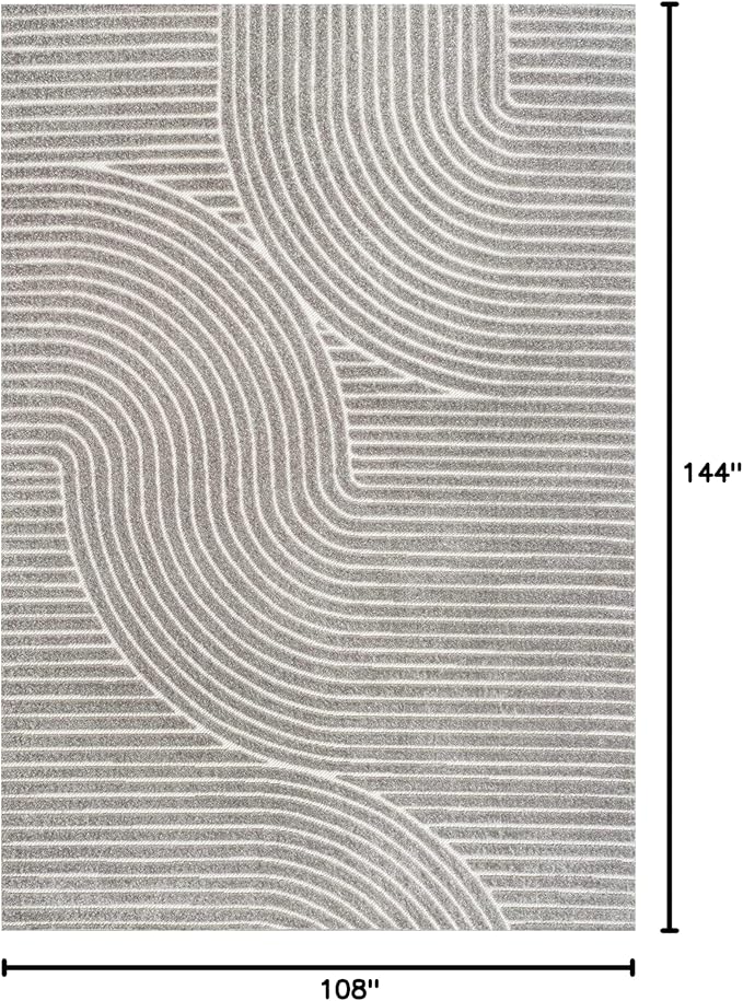 JONATHAN Y Hallie High-Low Curve Gray/Ivory Indoor/Outdoor Area Rug, 9x12, Minimalist, Pet Friendly, Non-Shedding, Stain Resistant, Hose-Washable for Backyard, Patio, Porch (SCN100A-9)