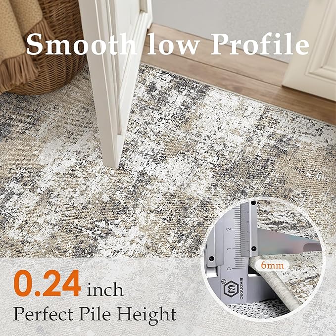 4x6 Abstract Area Rug Brown Washable Modern Neutral Office Carpet Non Slip Ultra Soft Indoor Entry Low Pile Small Door Mat Bedroom Contemporary Throw Rug for Kitchen Laundry Dinging Room