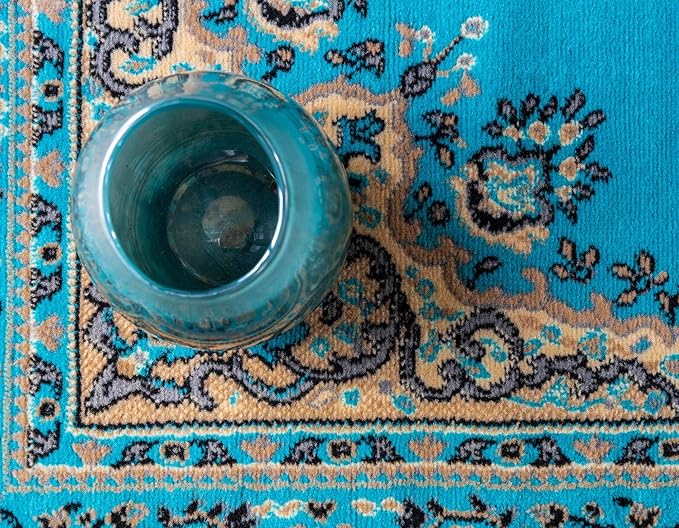 Unique Loom Reza Collection Traditional Persian Style Area Rug, 4 x 6 ft, Turquoise/Ivory