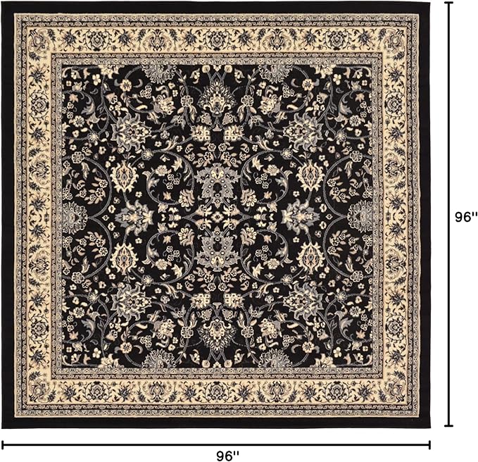 Rugs.com Yasmin Collection Rug – 8 Ft Square Black Medium Rug Perfect for Living Rooms, Kitchens, Entryways