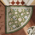 jinchan Elora Floral Corner Rug for Entryway Washable Kitchen Rug Vintage Romance Design Non Slip Quarter Circle Lightweight Low-Pile Throw Carpet for Playroom Reading Nook Nursery, 4ft Radius, Green