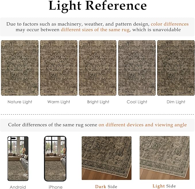 8x10 Washable Area Rug Brown Vintage Distressed Large Rug for Living Room Oriental Soft Thin Indoor Retro Carpet Non Slip Low Pile Floor Cover for Bedroom Dining Room Office Nursery