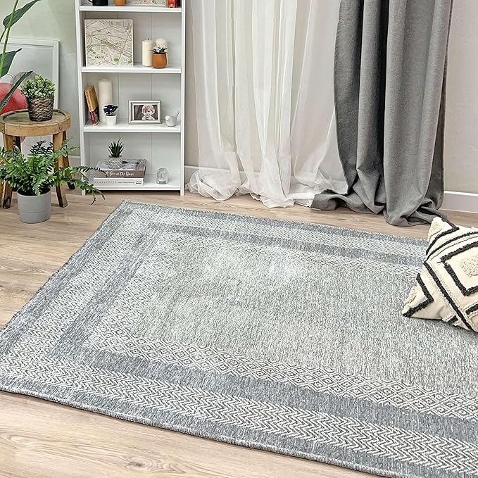 Alfa Rich 4x6 Light Gray Washable Area Rugs for Living Room Bedroom Kitchen Dining Cotton Decor Rug