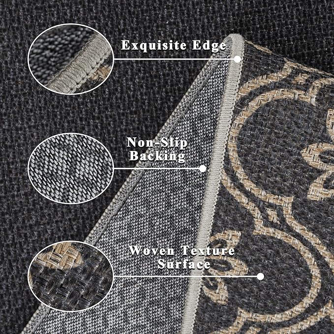 Moroccan Floral Easy Jute Rug 5x7 Outdoor Patio Rug Washable Area Rugs for Living Room Bedroom Non Slip Neutral Farmhouse Indoor Outdoor Carpet for Backyard Patio Office