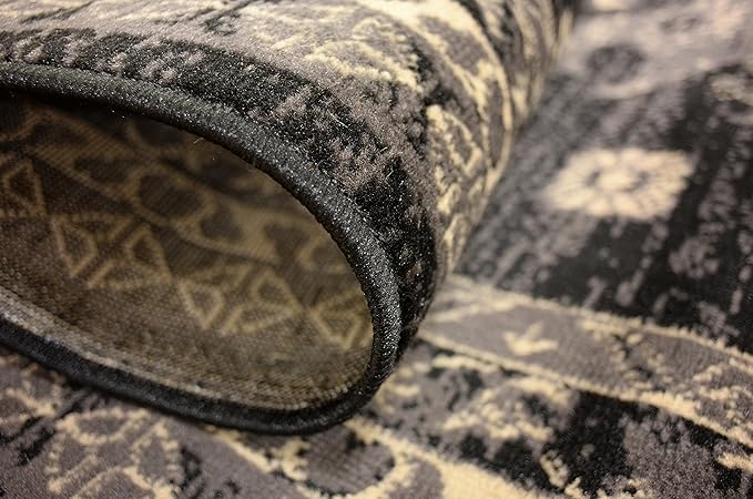 Unique Loom Taftan Collection Border Geometric Tribal Inspired Design Area Rug (5' 0 x 8' 0 Rectangular, Black/ Gray)