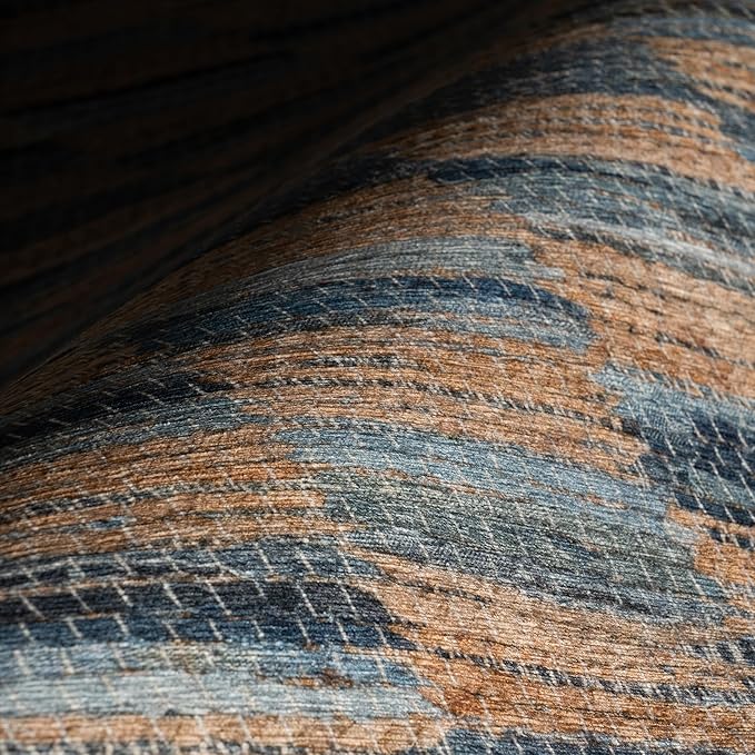 Dash & Albert Ravel Stripe Blue Machine Washable Rug, 3 X 5 Feet, Tan/Blue Stripe Pattern
