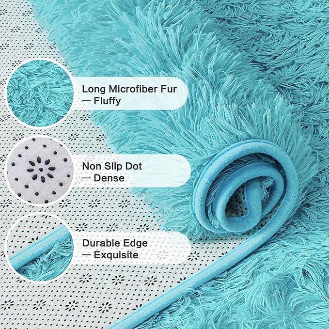 Andency Blue Area Rugs 9x12 for Living Room Home Decor, Large Shaggy Bedroom Carpet, Non-Slip Big Shag Indoor Thick Soft Fluffy Furry Fur Area Rugs for Kids Dorm Nursery Aesthetic