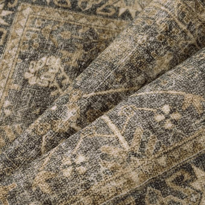 5x7 Brown Black Area Rug for Living Room Washable Vintage Distressed Carpet Bedroom Low Pile Non Slip Indoor Soft Retro Throw Accent Rug Office Kitchen Bathroom Dining Room