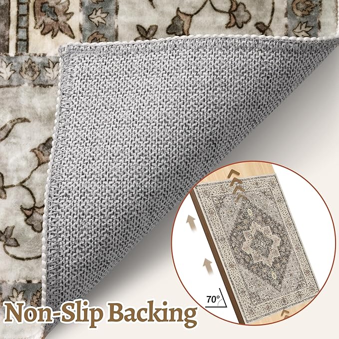 Tangsoo 8x10 Area Rugs for Living Room, 8x10 Washable Rug Vintage Indoor Non Slip Large Area Rugs, Print Distressed Grey Carpet, Soft Low Pile Foldable Floor for Bedroom Dining Room Dorm