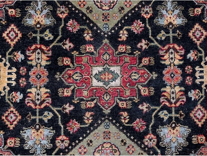 Carbon Black with Turkey Red Karjihooz Design with All Over Pattern Vegetable Dyes Pure Wool Soft Pile Hand Knotted Oriental Rug (9'x12')