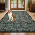 Large Moody 3x5 Rugs for Entryway Indoor, Dark Green Washable French Country Inspired Non Slip Area Rug for Dorm, Kitchen, Bedroom Bedside, Foyer, Laundry Room - Boho Distressed Floral Front Door Mat