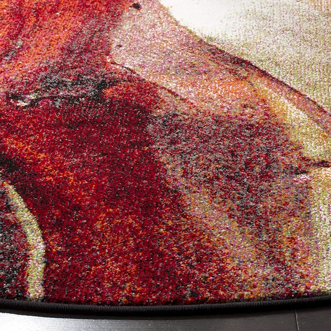 SAFAVIEH Glacier Collection Area Rug - 5'3" Round, Red & Multi, Modern Abstract Design, Non-Shedding & Easy Care, Ideal for High Traffic Areas in Living Room, Bedroom (GLA126A)