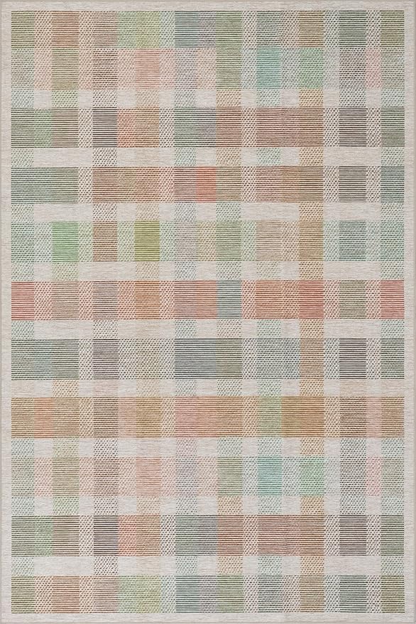 Dash & Albert Chanan Plaid Multi Machine Washable Rug, 3 X 5 Feet, Multicolored/Ivory Plaid Pattern