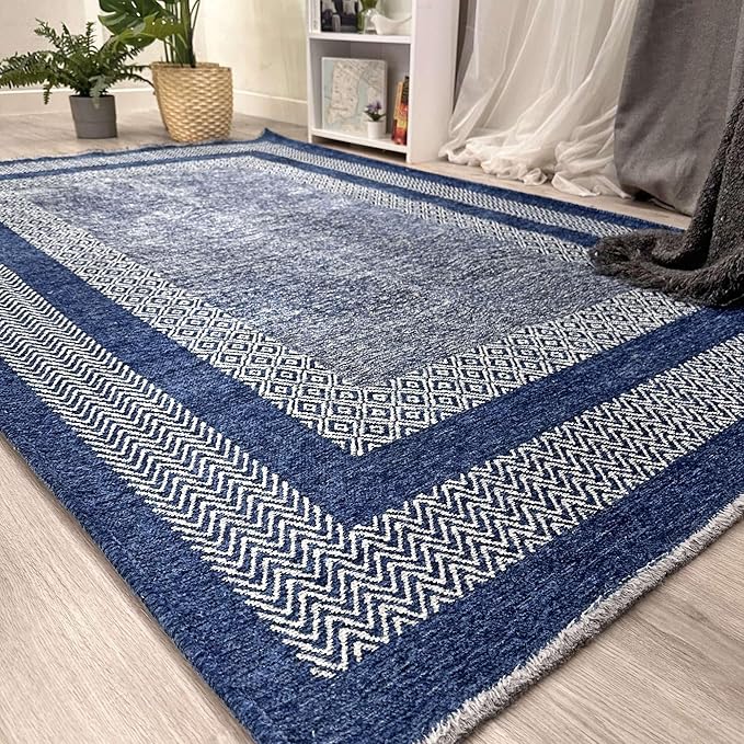 Alfa Rich 7x10 Navy Blue Washable Area Rugs for Living Room Bedroom Kitchen Dining Cotton Rug