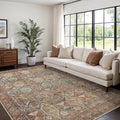 Bavni Washable Rug 8x10 Area Rug for Living Room Bedroom Dining, Washable Vintage Print Carpet, Ultra-Thin Low Pile Lightweight Rug with Non Slip Backing, Reddish Brown