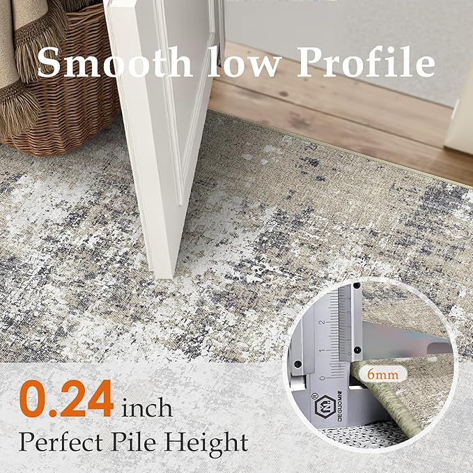 Washable Brown Area Rug 3x5 Modern Abstract Office Carpet Neutral Soft Entryway Door Mat Low Pile Non Slip Indoor Throw Rug for Kitchen Bathroom Bedroom Laundry Living Dining Room