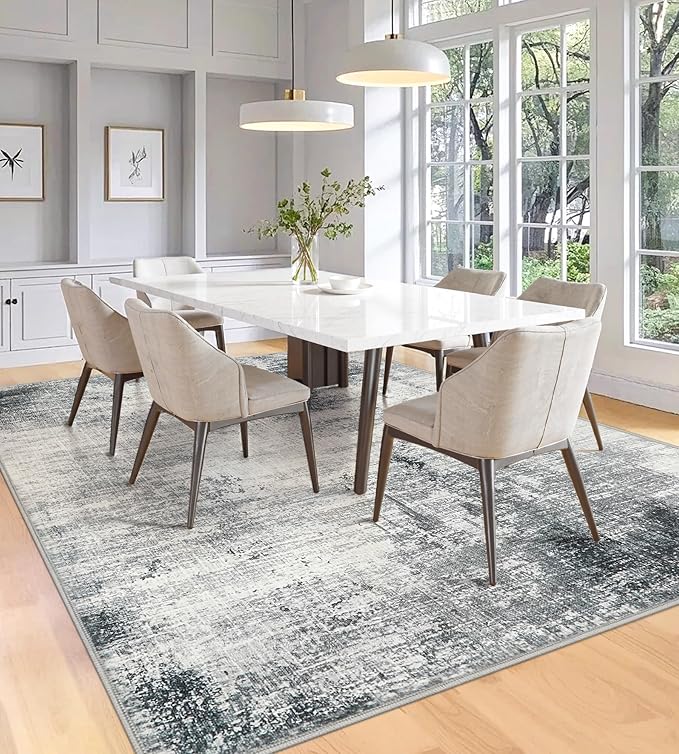 5x7 Washable Area Rugs - Modern Abstract Rugs for Living Room Non-Slip Low Pile Soft Machine Washable Carpet for Bedroom, Dining Room, Nursery, Home Office, Farmhouse (5'x7' Dark Grey)