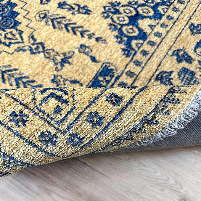 Alfa Rich 4x6 Gold Navy Blue Washable Area Rugs for Living Room Bedroom Kitchen Dining Cotton Rug