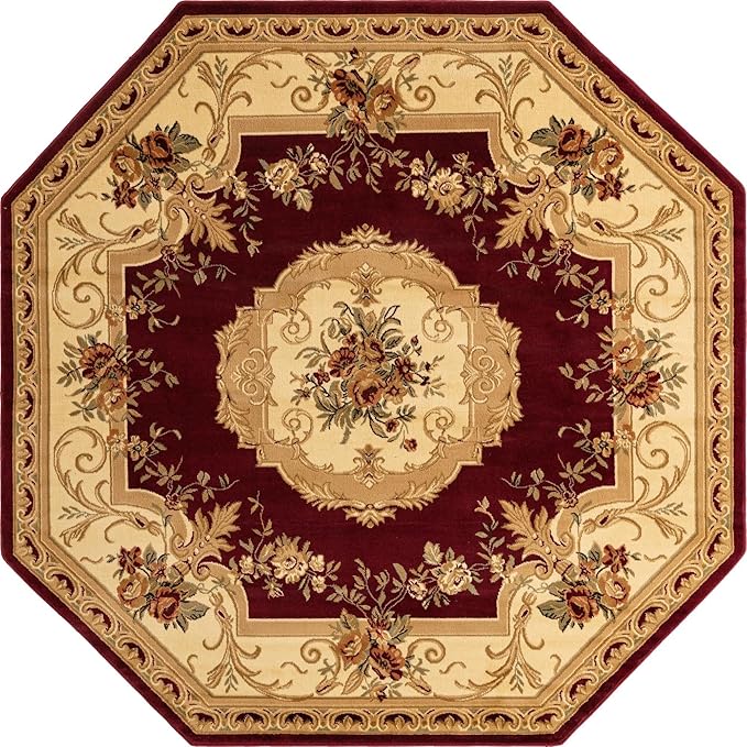 Unique Loom Versailles Collection Traditional Classic Floral Motif Area Rug (7' 11 x 7' 11 Octagon, Burgundy/Ivory)