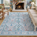 5x7 Area Rugs Living Room Rug - Floral Vintage Morris-Inspired Washable Carpet, Low Pile Non-Shedding Stain Resistance Boho Soft Carpet for Bedroom, Dining Room, Office, Farmhouse (5'x7' Blue/Pink)