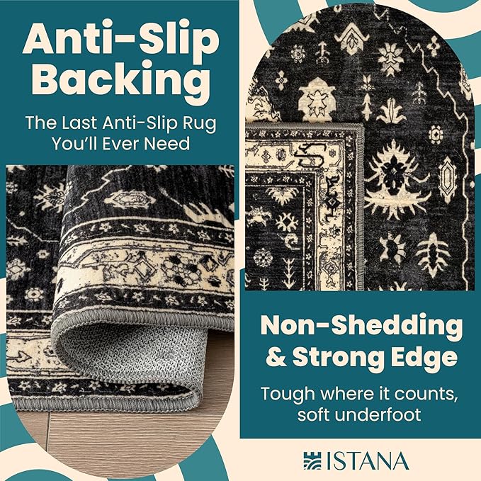 Istana 9x12 Area Rug - Black 9 x 12 Area Rugs for Living Room - Foldable 9x12 Rugs for Bedroom - Stain Resistant Washable Rug - Eco-Friendly Area Rugs Living Room