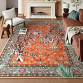 Moynesa Tiger Washable Area Rug, 9x12 Living Room Rug, Vintage Non Slip Large Rug for Dining Room, Ultra Thin Boho Soft Stain Resistant Indoor Carpet for Bedroom Guest Room, Rust