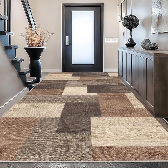 Modern Geometric Patchwork Indoor Area Rug for Living Room, Beige 4'x 6' Large Rug Rockwood Collection Hardwood Floors Decor for Bedroom, Beige Throw Carpet for Office Entryway Dining Room
