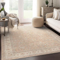 Well Woven Asha Rome Beige Cream 5'3" x 7'3" Area Rug - Oriental Floral Pattern, Easy Clean, Floor-Friendly Backing - for Living Room, Bedroom, and Dining Room