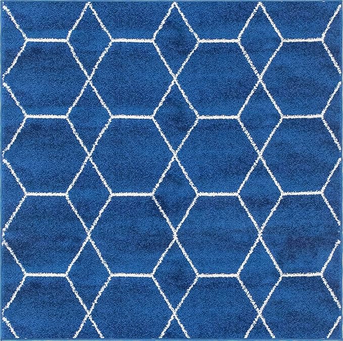 Unique Loom Trellis Frieze Collection Area Rug - Geometric (7' Square, Navy Blue/ Ivory)