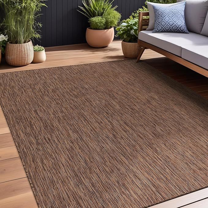 Beverly Rug Indoor Outdoor Rug 8x10, Washable Outside Carpet for Patio, Deck, Porch, Solid Modern Area Rug, Water Resistant, Gold Brown
