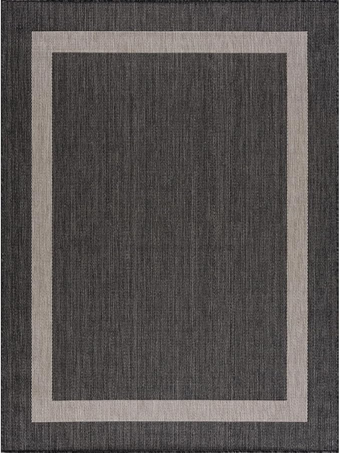 CAMILSON Outdoor Rug 5x7,Modern Outside Rugs for Patios Porches Waterproof Durable Washable Non-Shedding, Easy-to-Clean Indoor Outdoor Area Carpet (5 x 7, Bordered - Dark Gray/Light Gray)