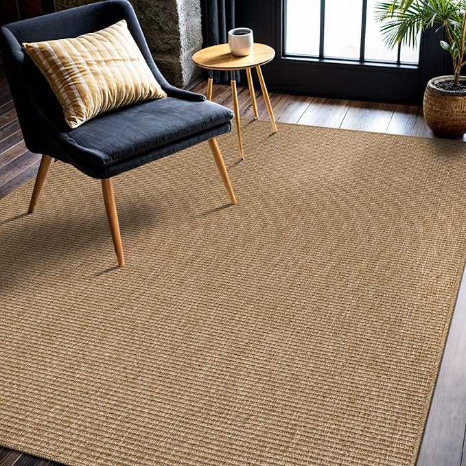 CAMILSON Easy Jute Rug 9x12, Large Indoor Outdoor Natural Color Farmhouse Area Rugs for Living Room Patio and Kitchen Rug, Solid Boho Woven Design, Easy-Cleaning, Washable Outside Carpet (9 x 12)
