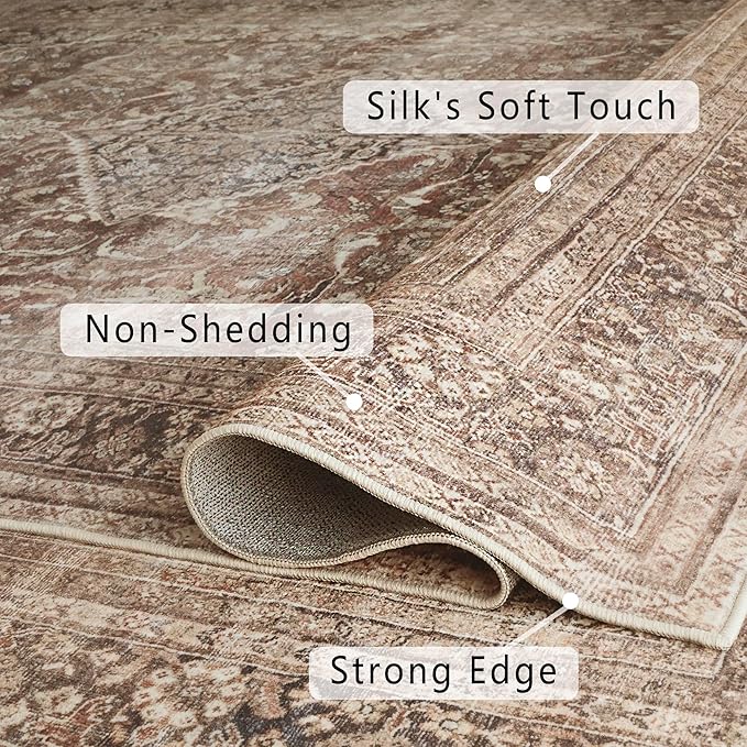 vivorug 4x6 Rug, Small Area Rug for Living Room, Bedroom, Kitchen, Machine Washable Non-Slip Throw Rug, Vintage Carpet for Entryway Nursery Coffee Table - Durable (Earth Tone)