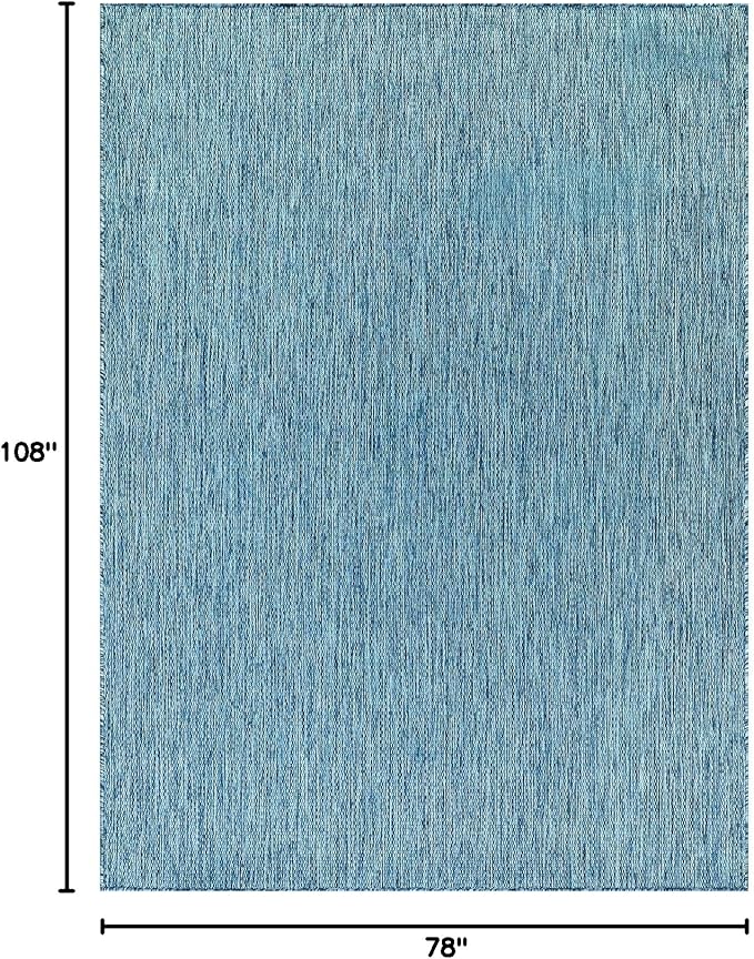 Beverly Rug Indoor Outdoor Rug 6x9, Washable Outside Carpet for Patio, Deck, Porch, Solid Modern Area Rug, Water Resistant, Aqua Blue